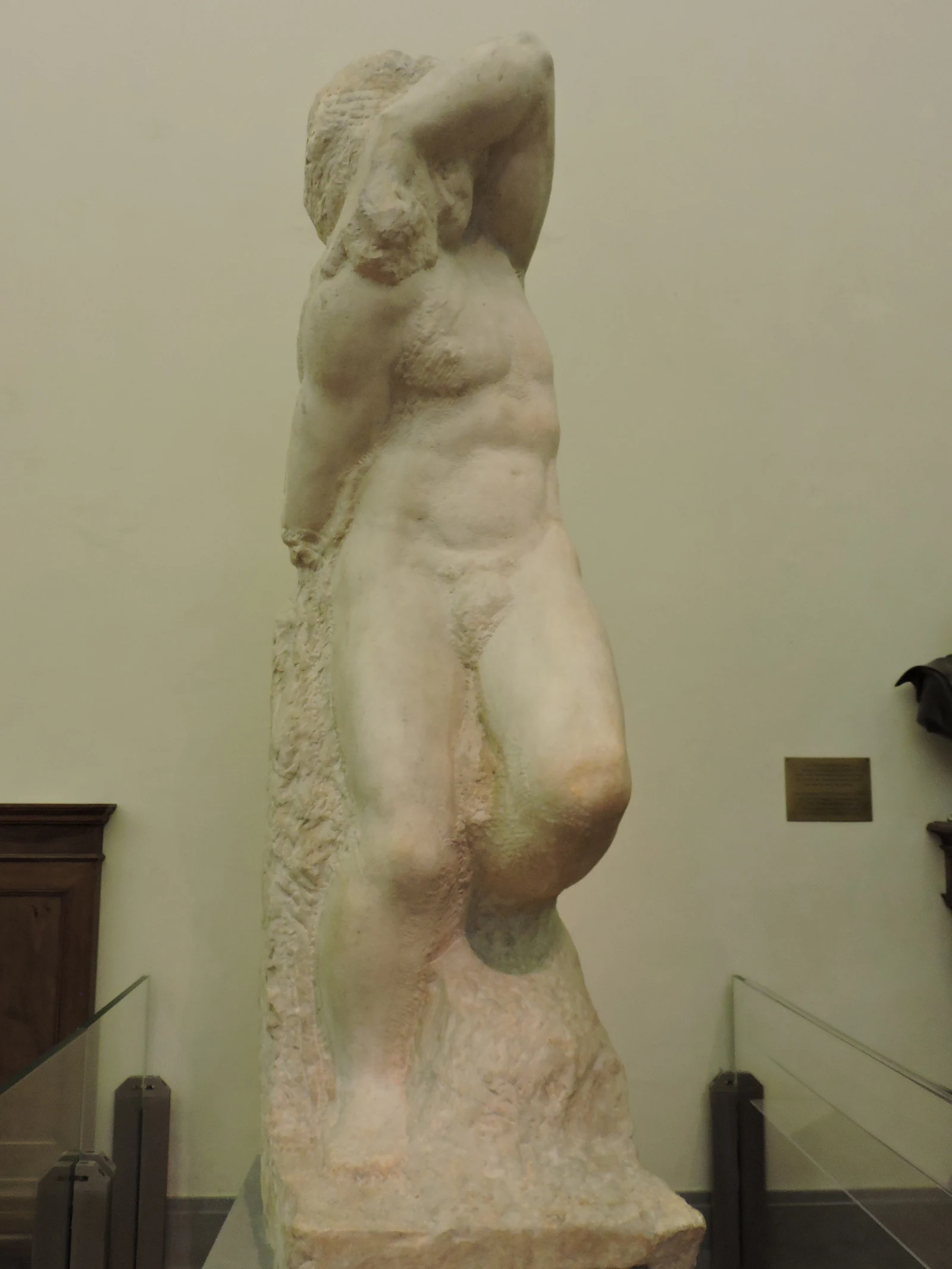Young Slave, um dos Prisoners de Michelangelo. A figura parece ainda presa ao bloco, exatamente o contraste que eu quero