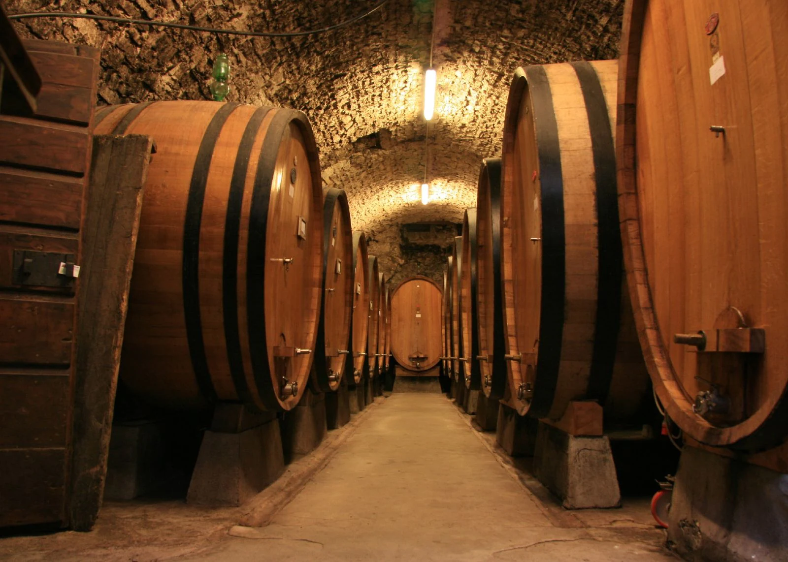 Grandes botti de madeira dentro de uma adega em Castellina in Chianti. Depois de passar pelos vinhedos, este é o outro l